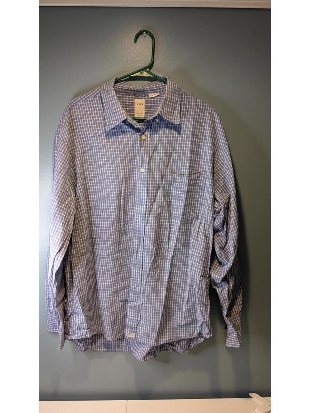 J CREW Mens Long Sleeve Dress Shirt Button Down Blue Plaid XL